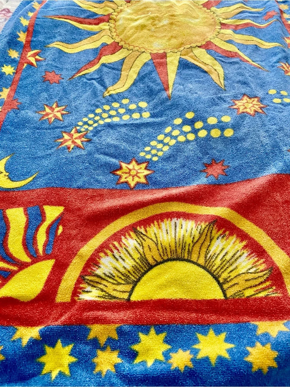 Vintage Terry Cloth Celestial Sun Moon Beach Towel